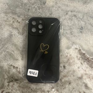 NEVER USED - Apple iPhone 13 Max Pro Black Silicone Phone Case with Gold Hearts